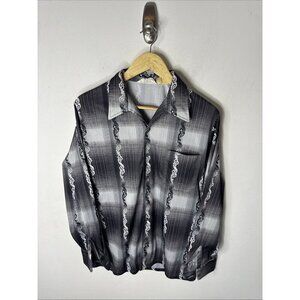 Vintage 1970s Capri West Disco Shirt Satin Print Big Collar Long Sleeve Men L